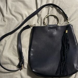 Anthropologie - Black Leather Handbag with Tassel